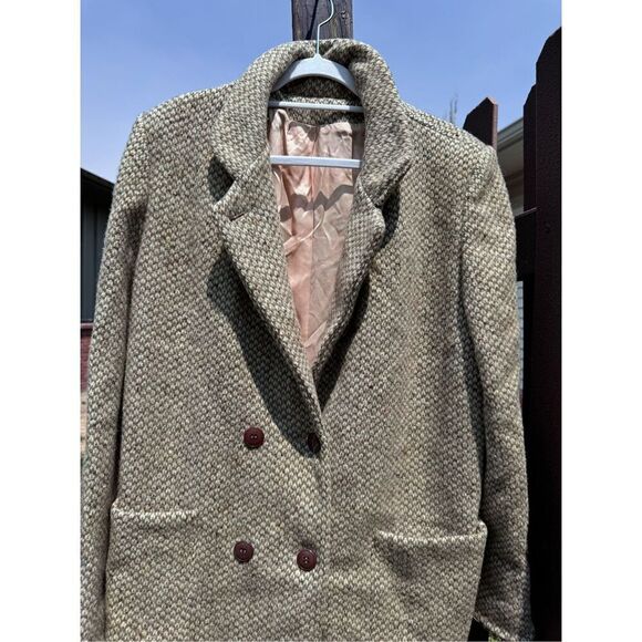 Vintage Coat 100 pure wool Houndstooth size description pink satin lining - Picture 2 of 12